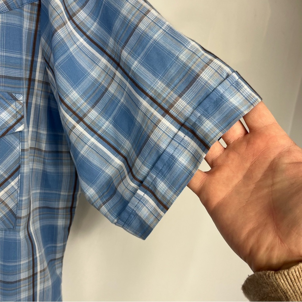 Ely Cattlemen Size Medium Pearl Snap Blue Plaid Short Sleeve Western Shirt AA4 - Picture 4 of 7